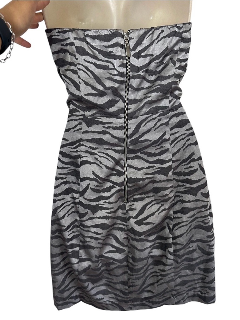 B Darlin Strapless Zebra-Print Cocktail Dress in Black and Gray - Picture 3 of 4